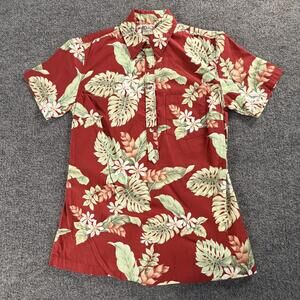 Go Barefoot Men's Hawaiian Shirt Red Floral Cotton‎ Size S #812